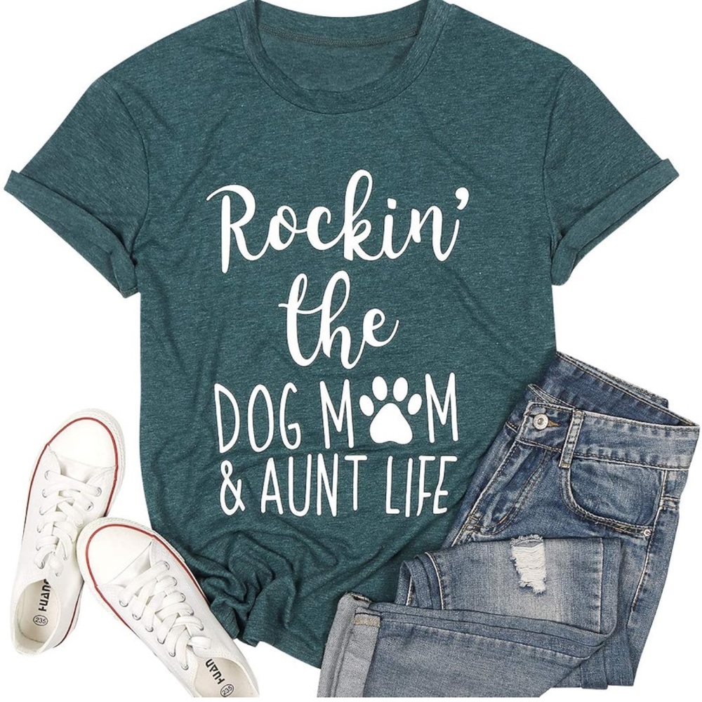 NWT Rockin The Dog Mom Aunt Life Green Short Sleeves T-shirt Womens XL